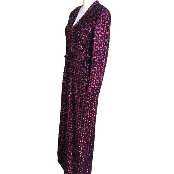 Lilli Diamond Dress Womens Vintage 70s Sequin Disco Metallic Matching Belt - Picture 2 of 14